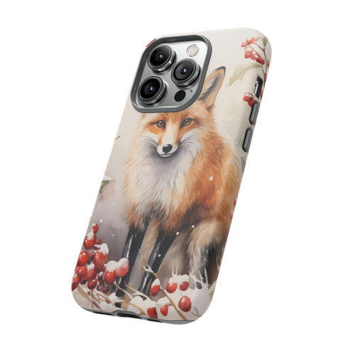 Christmas Fox in a Wreath of Red Berries - Impact Resistant Phone Case